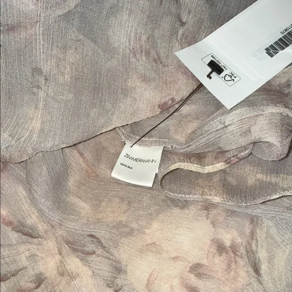 Zimmermann Floral Off-Shoulder Blouse - Gray and Pink 100% Silk - Picture 9 of 12